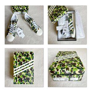 RARE authentic BAPE X ADIDAS Superstar 80s Green Camo GZ8981 SNEAKERS Size 9 US